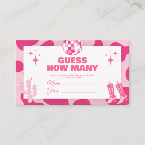 Pink Disco Cowgirl Guess How Many Kisses Game Enclosure Card