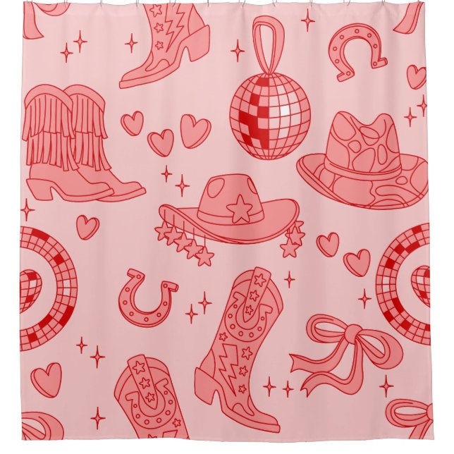 pink disco cowgirl hat country rodeo western retro shower curtain (Front)