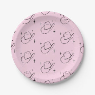 Pink Disco Cowgirl Hat Pattern Bachelorette Party Paper Plates