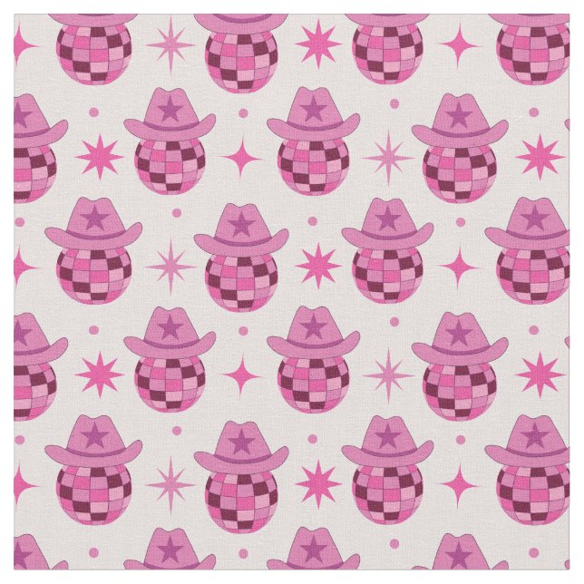Pink Disco Cowgirl Hat Pattern with Stars  Fabric (Close Up)