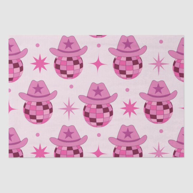 Pink Disco Cowgirl Hat Pattern with Stars  Tissue Paper (Front)