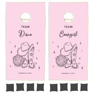 Pink Disco Cowgirl Last Rodeo Bachelorette Party Cornhole Set