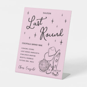 Pink Disco Cowgirl Last Rodeo Bachelorette Party Pedestal Sign