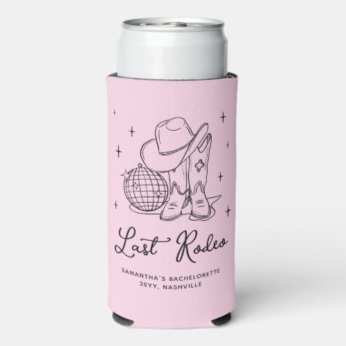 Pink Disco Cowgirl Last Rodeo Bachelorette Party Seltzer Can Cooler