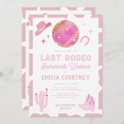 Pink Disco Cowgirl Last Rodeo Bachelorette Weekend Invitation