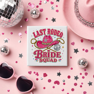 Pink Disco Cowgirl Last Rodeo Bride Squad Button