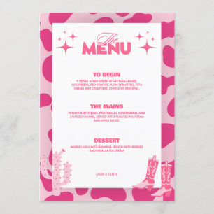 Pink Disco Cowgirl Retro Wedding Menu Cards