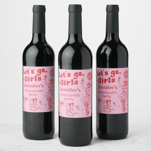 Pink Disco Cowgirl Rodeo Bachelorette Party Wine Label (Bottles)