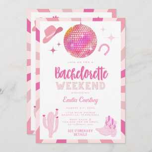 Pink Disco Cowgirl Rodeo Bachelorette Weekend Invitation