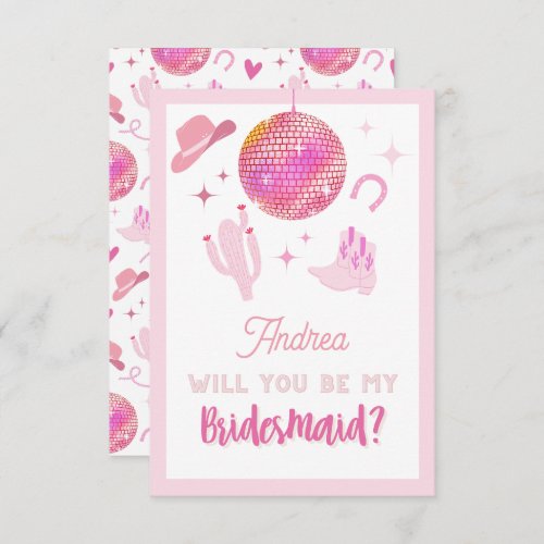 Pink Disco Cowgirl Rodeo Be my Bridesmaid Enclosure Card