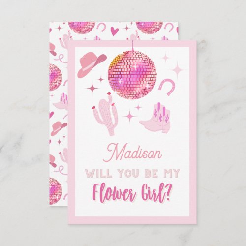 Pink Disco Cowgirl Rodeo Be my Flower Girl Enclosure Card