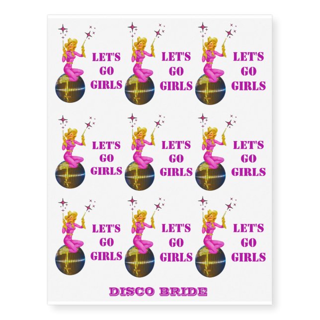 Pink Disco CowGirl  Temporary Tattoos (Front)