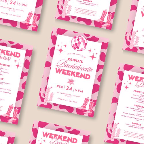 Pink Disco Cowgirl Weekend Itinerary Invitation