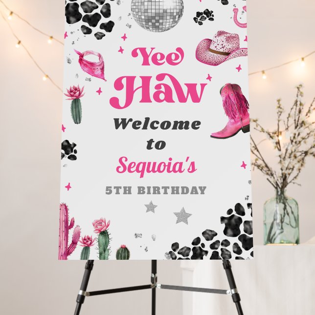 Pink Disco Cowgirl Welcome Sign Foam Board (In Situ (Stand))