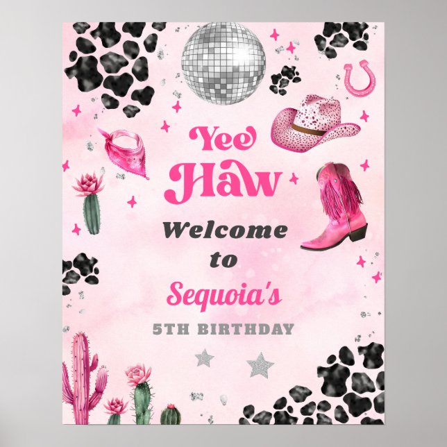 Pink Disco Cowgirl Welcome Sign Poster (Front)