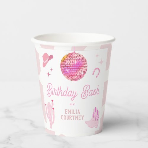 Pink Disco Cowgirl Western Rodeo Birthday Bash  Paper Cups