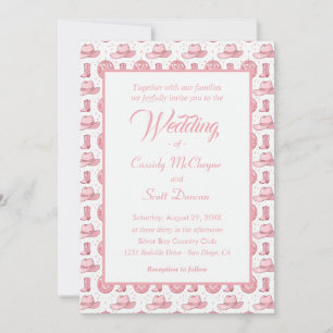 Pink Disco Cowgirl Western Theme Wedding Invitation
