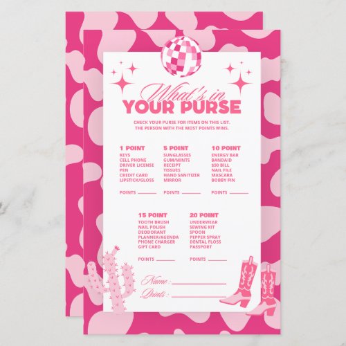 Pink Disco Cowgirl Whats In Your Purse Game Cards