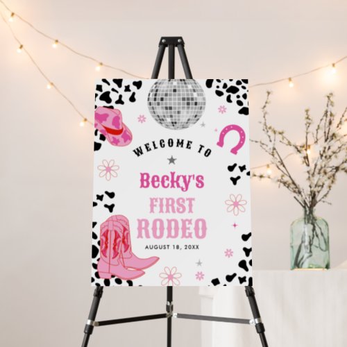 Pink Disco First Rodeo Girl 1st Birthday Welcome Foam Board
