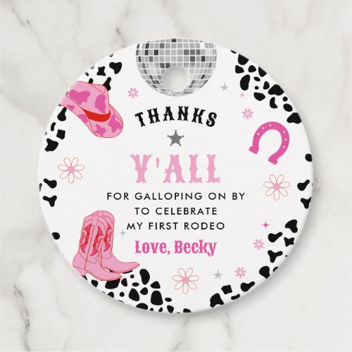 Pink Disco First Rodeo Western Girl First Birthday Favor Tags