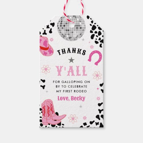Pink Disco First Rodeo Western Girl First Birthday Gift Tags