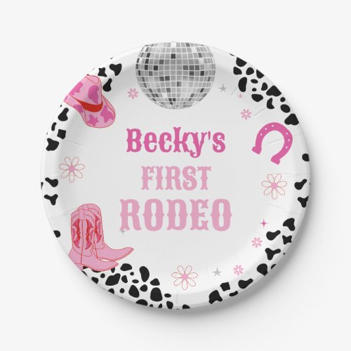 Pink Disco First Rodeo Wild West Girl 1st Birthday Paper Plates