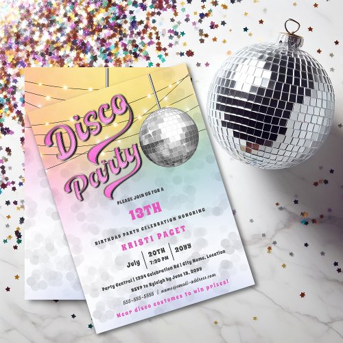 Pink Disco Party Birthday Invitation