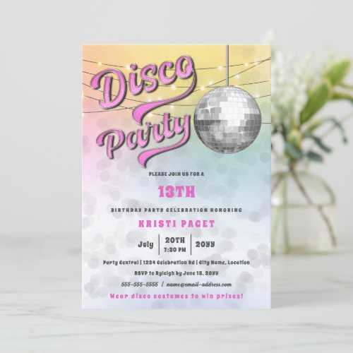 Pink Disco Party Birthday Invitation