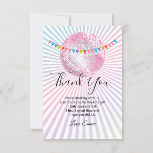 pink, disco party, thank you card