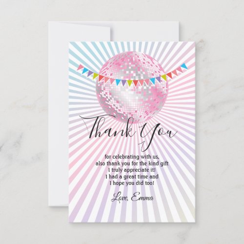 pink disco party thank you card