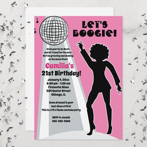 Pink Disco Party Womens Birthday Boogie Invitation