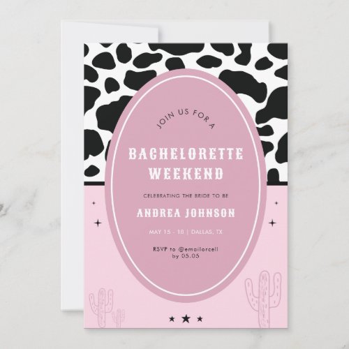Pink Disco Space Cowgirl Bachelorette Party Cactus Invitation