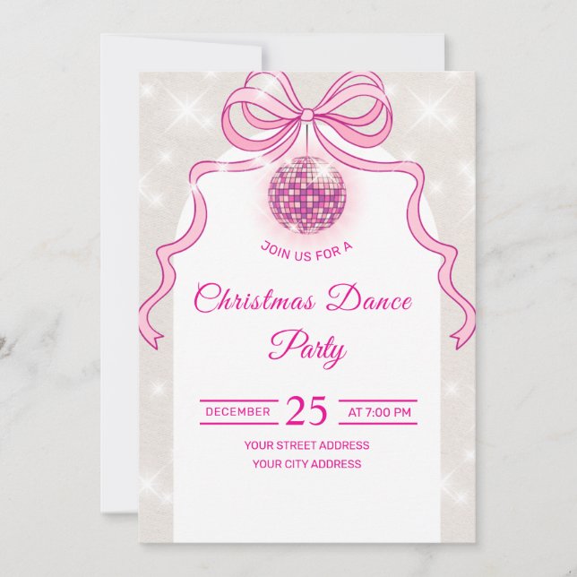 Pink Disco Sparkle Girls’ Christmas Party Invite (Front)