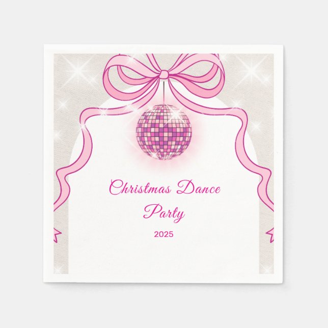 Pink Disco Sparkle Girls’ Christmas Party  Napkins (Front)