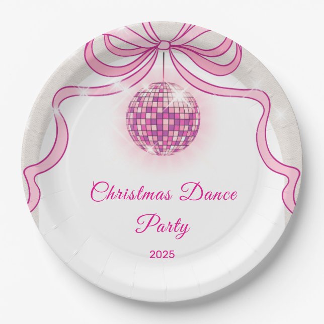 Pink Disco Sparkle Girls’ Christmas Party  Paper Plates (Front)