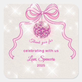 Pink Disco Sparkle Girls’ Christmas Party Square Sticker