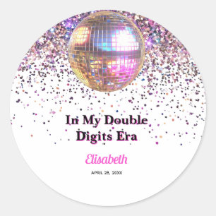 Pink Disco Trendy In My Double Digits Era Birthday Classic Round Sticker