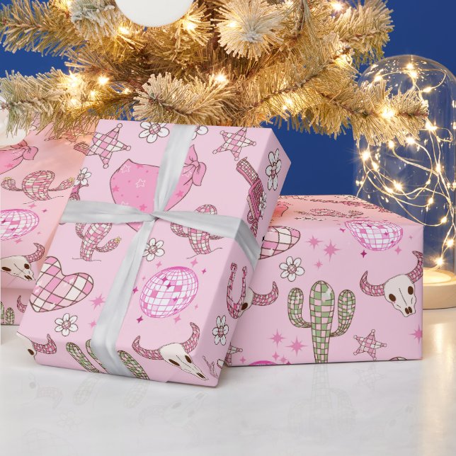 Pink Disco Western Cowgirl Pattern Wrapping Paper (Holidays)