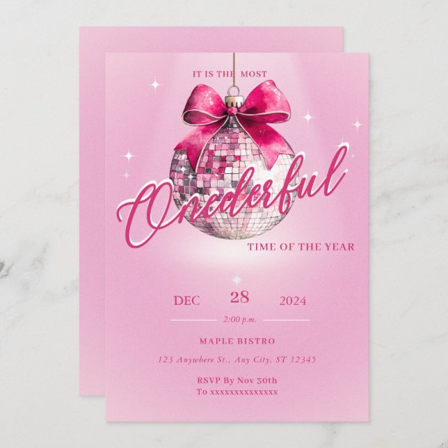 Pink Discoball Onederful Birthday Invitation (Front/Back)