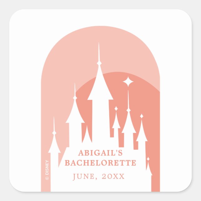 Pink Disney Princess Castle Bachelorette Party Square Sticker (Front)
