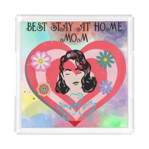 Pink Distress Retro Stay At Home Mom Wife  Acrylic Tray