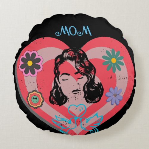 Pink Distress Retro Stay At Home Moms Affection  Round Pillow