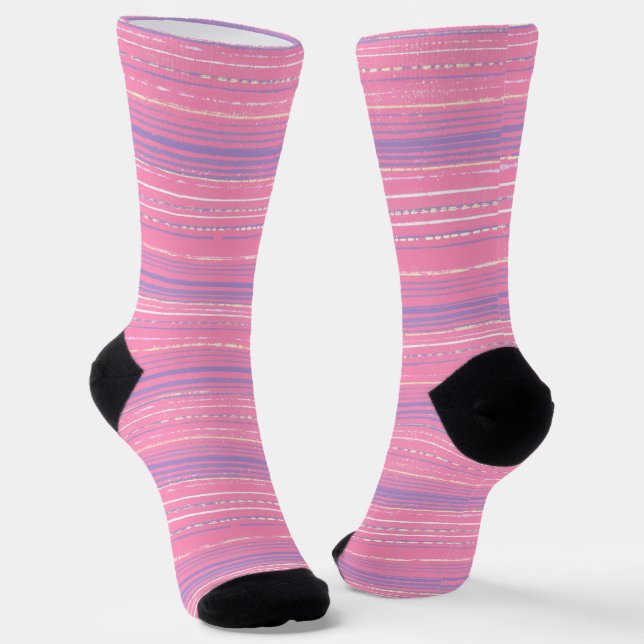 Pink Distressed Crazy Stripe Socks (Angled)
