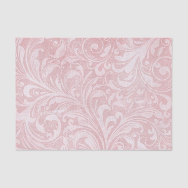 Pink Distressed Damask Flourished Design Tissue Paper (Front)