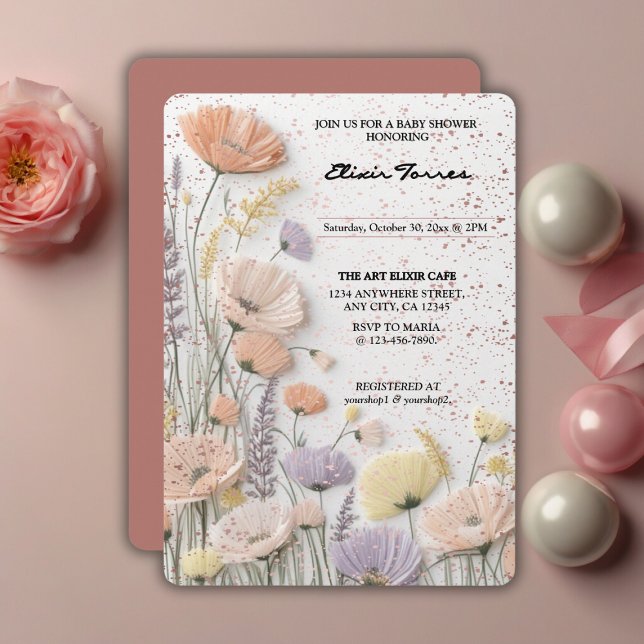 Pink Distressed Pressed Wildflower Baby Shower Invitation (Creator Uploaded)