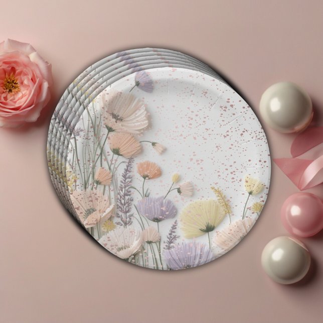 Pink Distressed Pressed Wildflower Baby Shower Paper Plates (Creator Uploaded)
