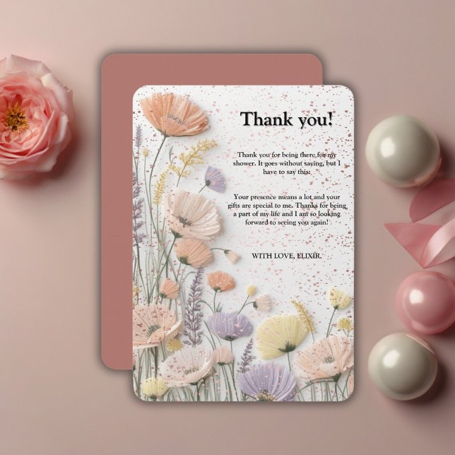 Pink Distressed Pressed Wildflower Baby Shower Thank You Card (Creator Uploaded)