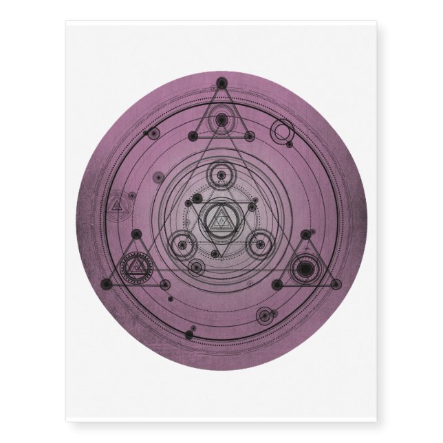 Pink distressed sacred geometry design temporary tattoos (Front)