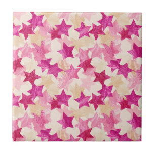 Pink Distressed Star Seamless Pattern Ceramic Tile