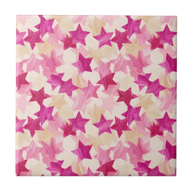Pink Distressed Star Seamless Pattern Ceramic Tile (Front)
